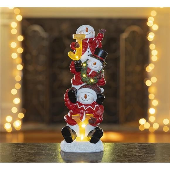 Christmas Trio Snowman Figurines Resin Lighted Decorations,...